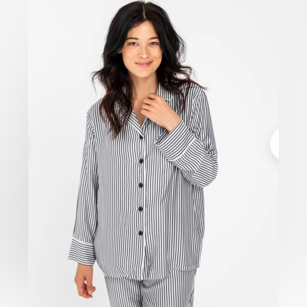 ETTITUDE Sateen Long Sleeve STRIPE PJ Shirt NWT S  $78